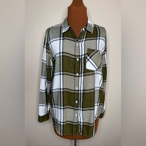 Lucky Brand Olive and White Plaid Shirt Long Sleeve Shirt Size Small